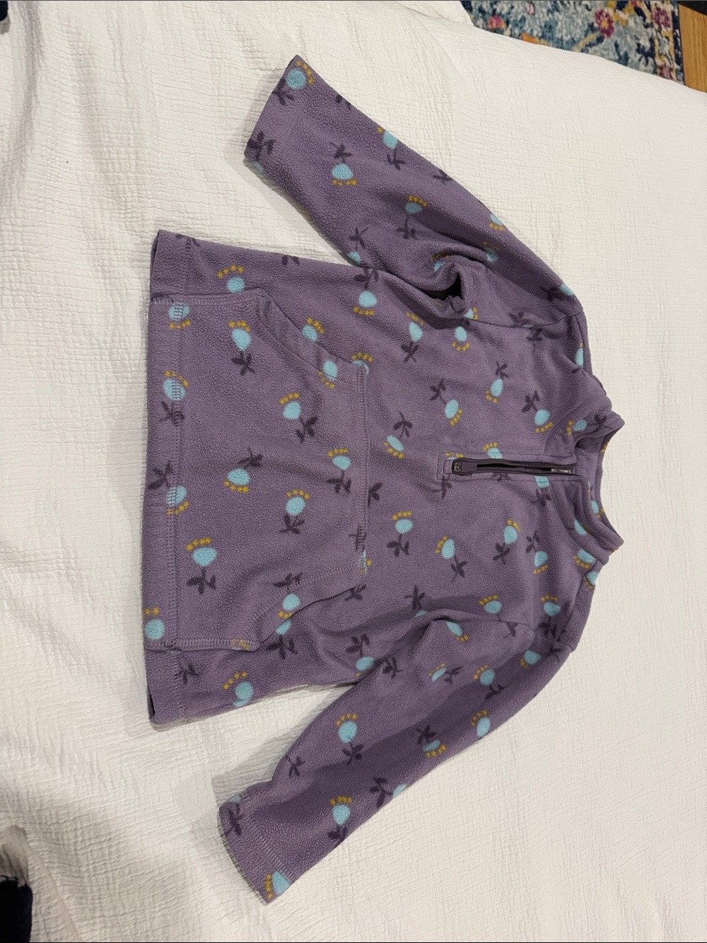 Hanna Andersson Purple Floral Half-Zip Fleece Pullover size 100